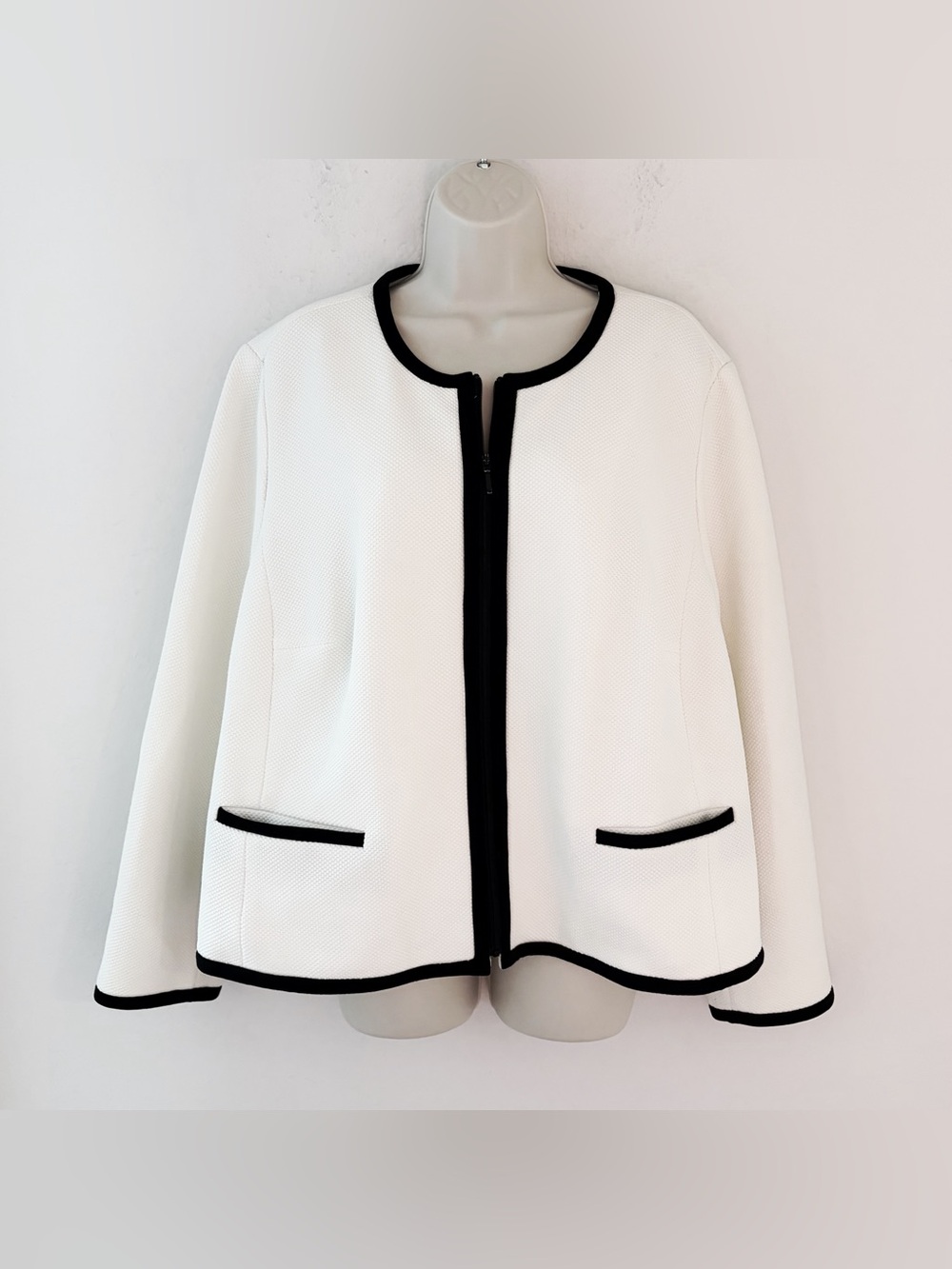 Talbots Light Cream Textured Jacket with Black Trim